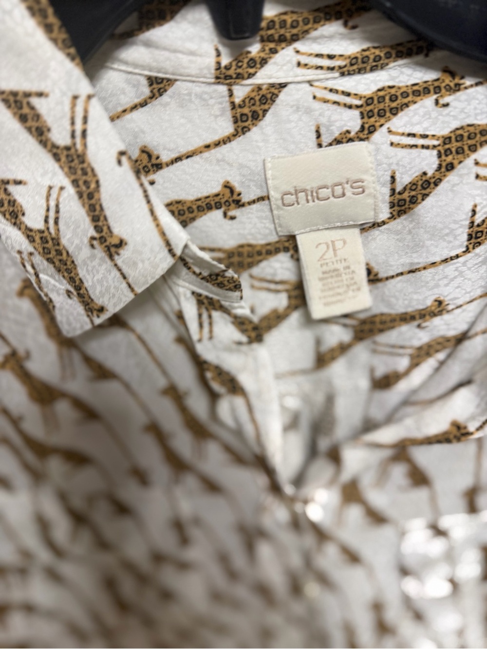 Chico's Cream Blouse with Brown Giraffe Print - Picture 3 of 9